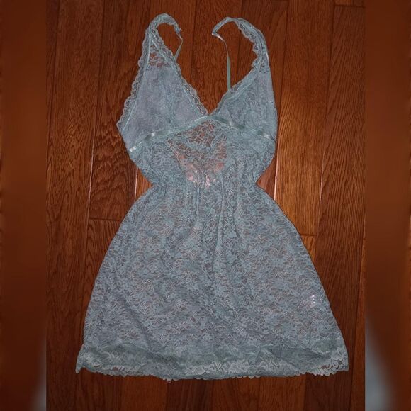 🧚‍♀️Fairycore Aqua Lace Lingerie Mini Slip Dress Open Back Large ✨️ - Picture 2 of 4